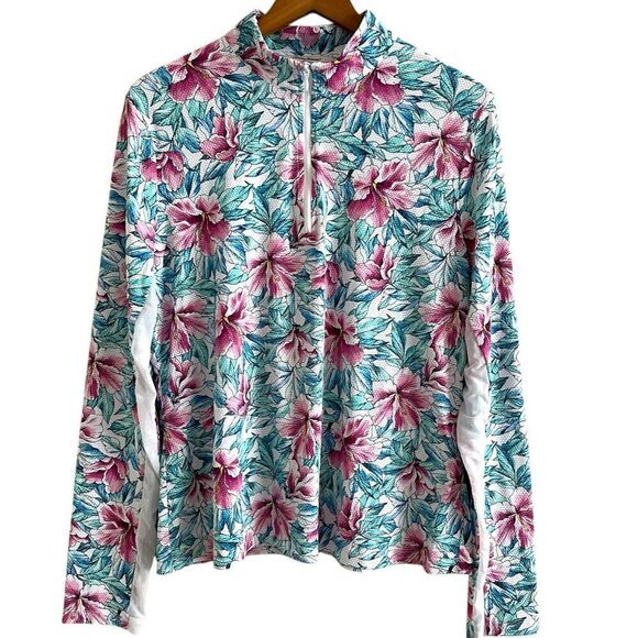 Tommy Bahama Active Hibiscus Floral Top XL Golf Pickleball Tennis 1/4 Zip UPF - Picture 1 of 9